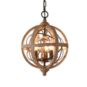 Retro Chandelier Lighting Industrial Hanging Pendant Lamp Globe Wooden
