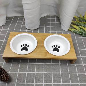 Protection Cervical Vertebra Double Bowl Ceramic Bamboo Wood