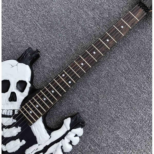 Top Quality 6 Strings Bones Black Skull Electric Guitar