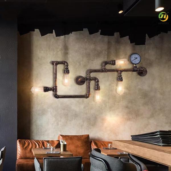 Industrial Wrought Iron Decorative Water Pipe Wall Lamp E27 For Retro Loft