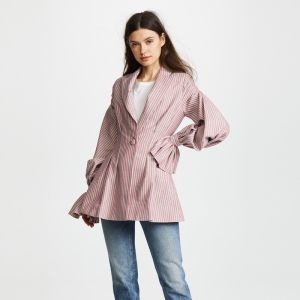 Stripe ballon sleeves V neck blazer mini dress