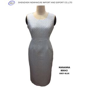 Grey-blue/pink collarless blended woven ladies dress suit