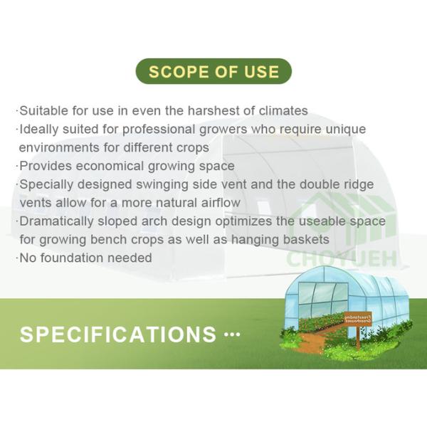 Plastic Film Tunnel Greenhouse Kit Width 6m 8m 9m For Growing Vegetables Flowers Fruits