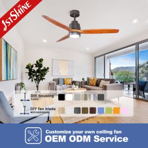 52 Inch Real Wood Blades Copper/Metal/Wood LED Ceiling Fan with Natural Light