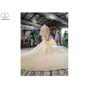 Sling Gold Tailor Made Prom Dresses Deep V Neck Lace Fishtail Beaded Shawl