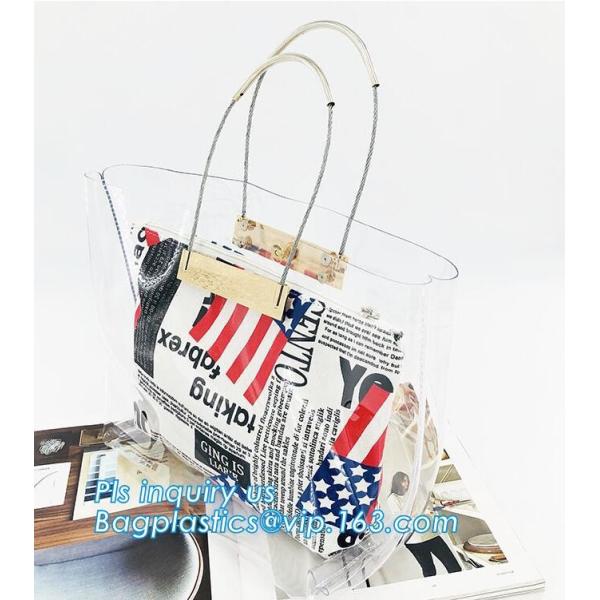 vinyl tote bags transparent pvc handbag, Fashion pvc beach bag summer handbag women, Metallic Transparent PVC Beach Hand