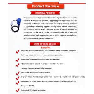 Corrosion Resistant Liquid Level Gauge Transmitter Monitoring Sensor for UBPT500