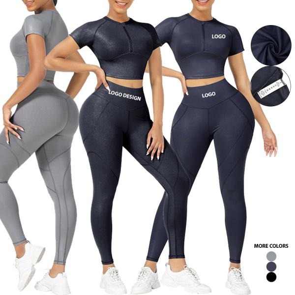 HEXIN Breathable Material Short Sleeve Crop Top and High Waist Leggings Set for Women
