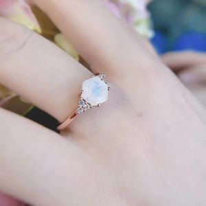 Rose Gold Hexagon Shaped Wedding Genuine Moonstone Jewelry Dainty Natural