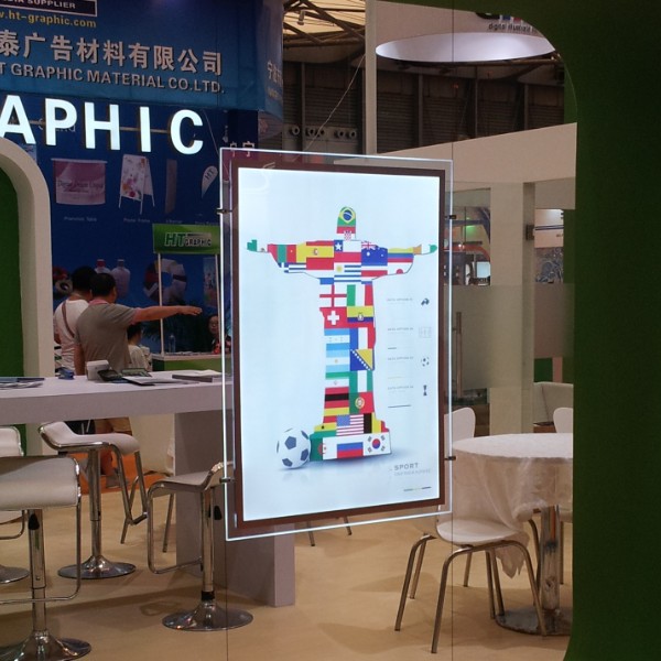 Silver Single Side LED Slim Crystal Frame Light Box Wall Display Round Corner