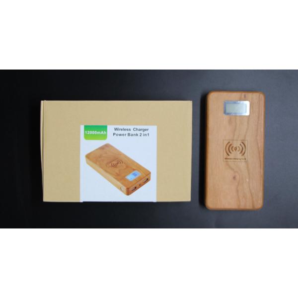 Samsung & iPhone Wooden Qi Power Bank , Mobile Phone 12000mAh Wireless Charging Bank