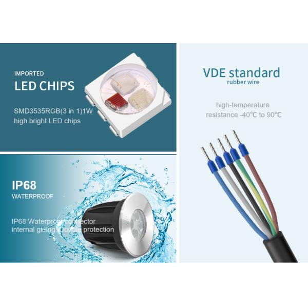 90LM IK10 Underwater Led Pond Lighting DC24V 3W Ss316l RGB DMX512