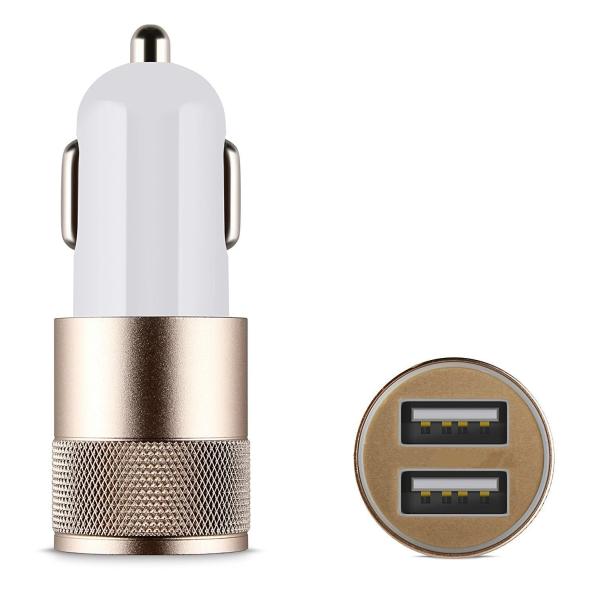 5V2.1A knurling dual USB car charger for mobile phone metal rings type