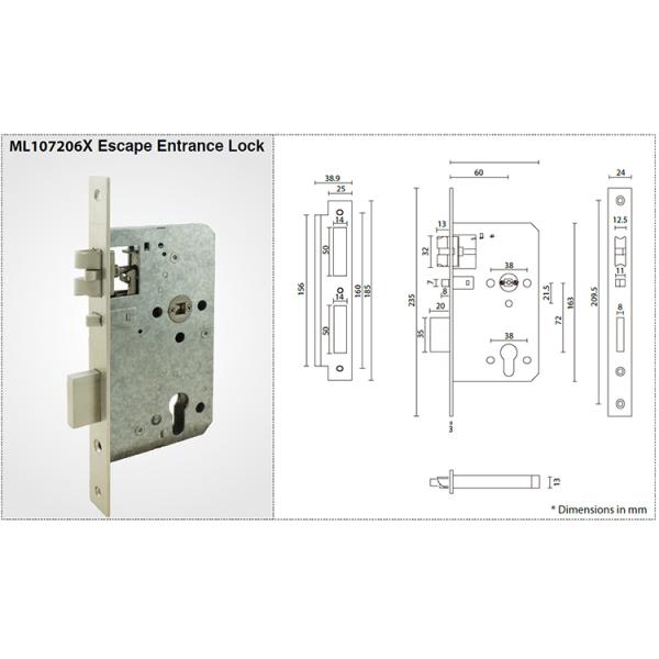 Escape Entrance Mortise Door Fire Rated Grade 1 Lock In EN Lock Body With ANSI BHMA Fuctions