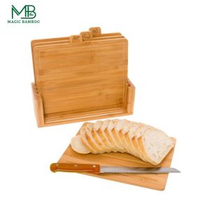 Bamboo cutting board set 4 coded with stand