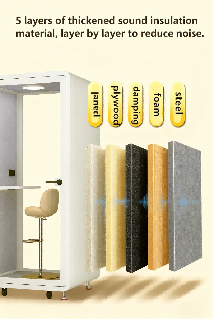 Innovative Soundproof Acoustic Phone Booth for Offices and Hotels 105*100*230cm LED Lighting Included