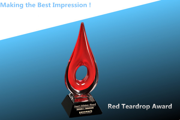expression crystal red teardrop award/glass teardrop trophy/glass red teardrop