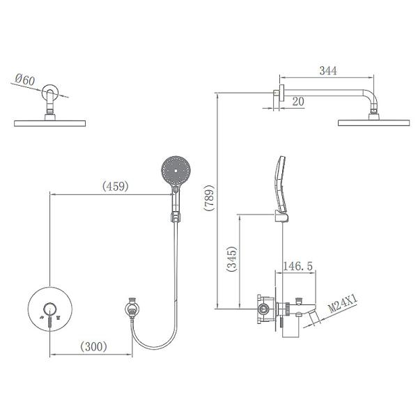 Bathroom Head Shower And Handshower Built-in Bath Shower Set Round Factory Directly Sell