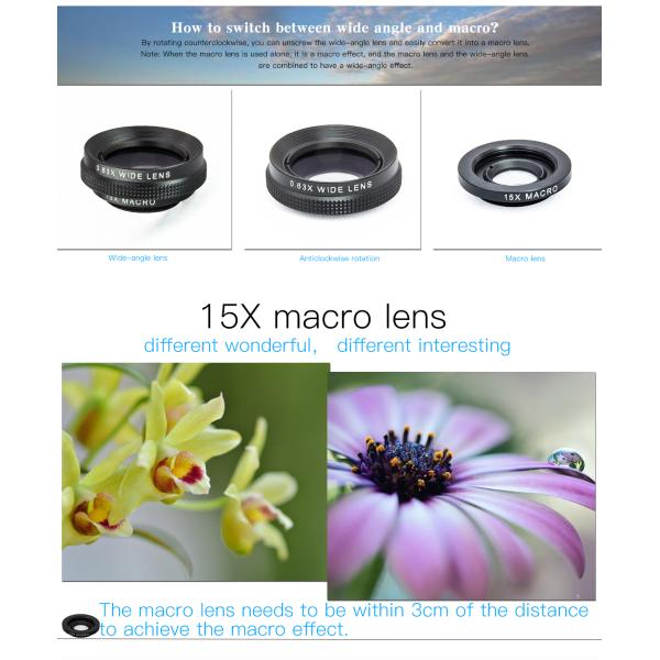 Aluminum Alloy Anamorphic Camera Lens , 5 In 1 Anamorphic Cine Lens Wide Angle Kit With Clip