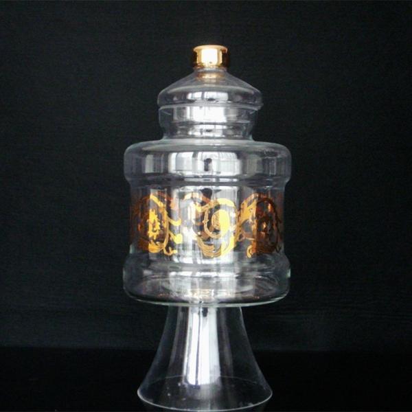 Buy Large Footed Glass Storage Jars With Gold Decoration Decal at wholesale prices