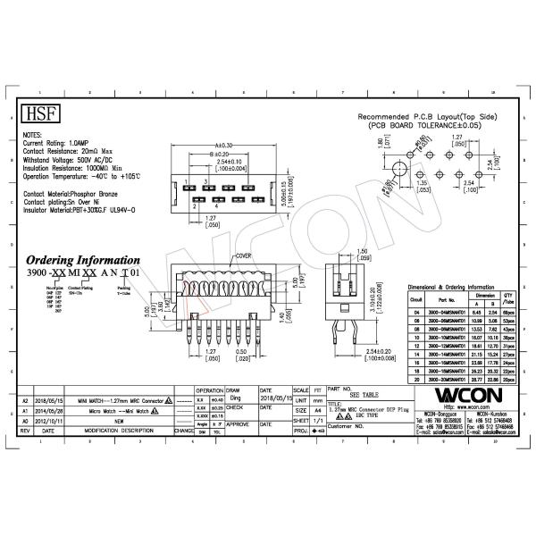 Red Mrc Connect Idc Cable Connector board to wire connectors / Phosphor Bronze 1.27mm