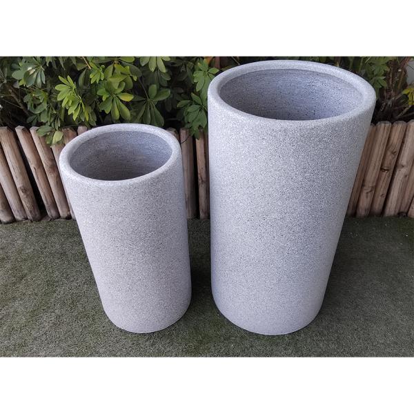 Size 1 30*30*60cm Marble Grey Cylinder-shaped Fiber Stone Flower Pot for Garden Decor