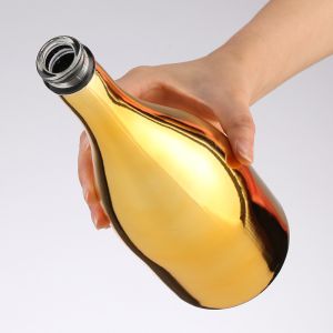 Glass Body Custom Design 700ml 750ml Extra Flint Metallic Gold Champagne Bottle