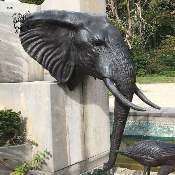 Large Bronze Elephant Head Sculpture Wall Fountain Metal Animal Water Fountains