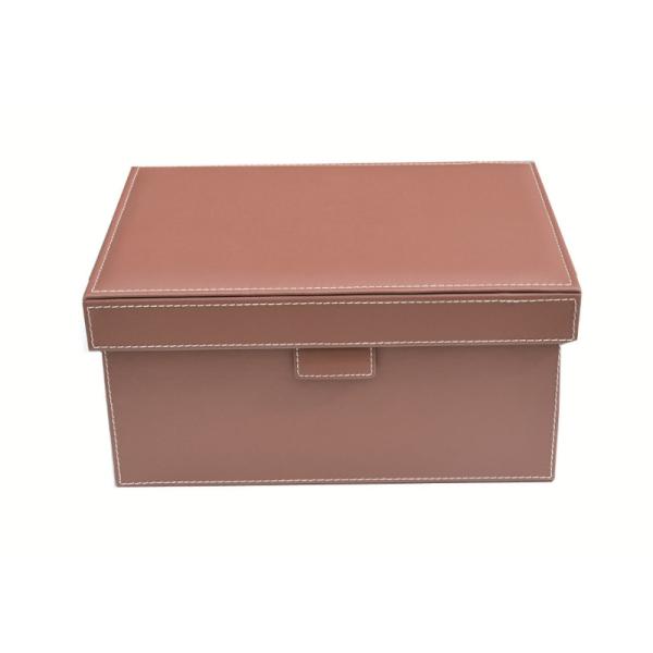 Buy Durable MDF Frame Brown Leather Look Storage Boxes With Lids Versatile Organizer at wholesale prices