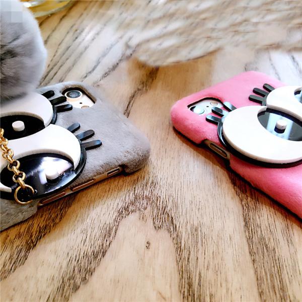 Plush+PC DIY Big Eyes Seto Rabbit Hairball Strap Fluff Back Cover Cell Phone Case For iPhone 7 6s Plus