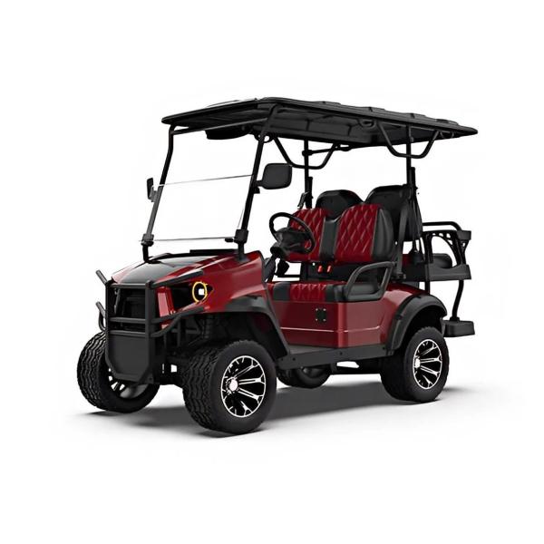 Low Profile Burgundy Color Luxury And Noble Electric 4-Seater Golf Cart 72v Lithium Battery Off-Road Tires Can Conquer All Kinds Of Rugged Roads
