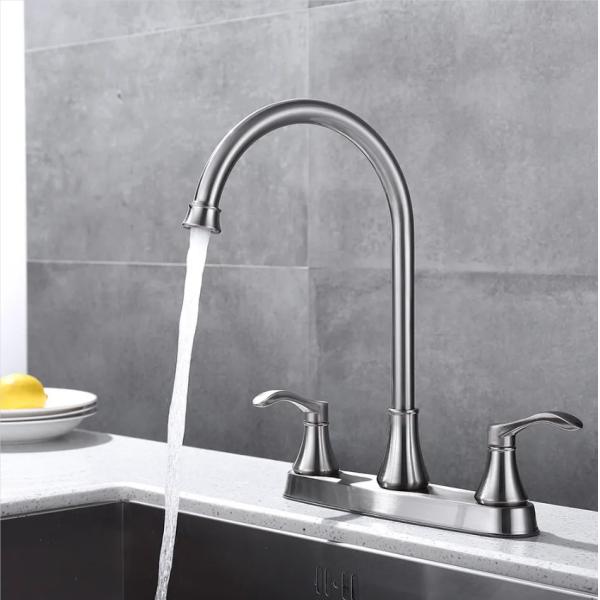 Buy Brass Satin Nickel Black Centerset Kitchen Faucet 8 Inch Two Handle at wholesale prices