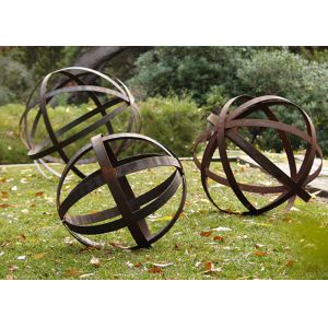 Quality Hollow Corten Steel Lawn Ball Rusted Metal Garden Sculptures Custom Size for sale