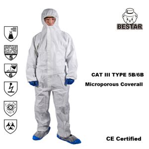 Quality CAT III EN14126 TYPE 5B/6B White Microporous Film Coverall For Medical and Hospital for sale