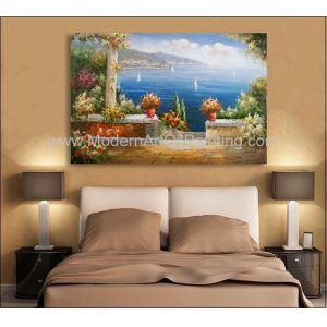 Mediterranean Garden Wall Art Sea Landscape Oil Painting Vacation Harbor