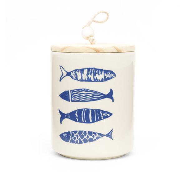 Geometric Ocean Blue Ceramic Canister Sets Tea Coffee Sugar Storage Jar For Kitchen With Lid And Silicon Ri