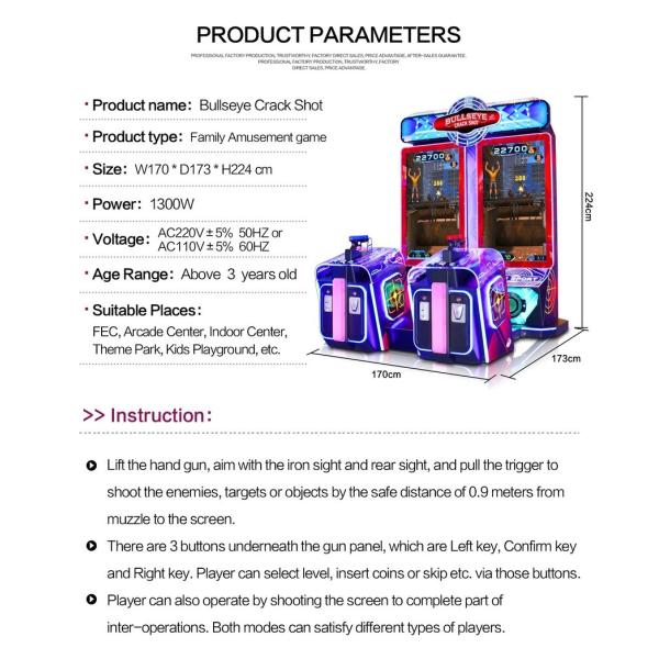 Bullseye Crack Shot Shooting Arcade Machine For 2 Players Family Amusement