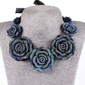 China European-American fashion vintage necklace resin flower necklace ribbon roses BLUELOVER on sale