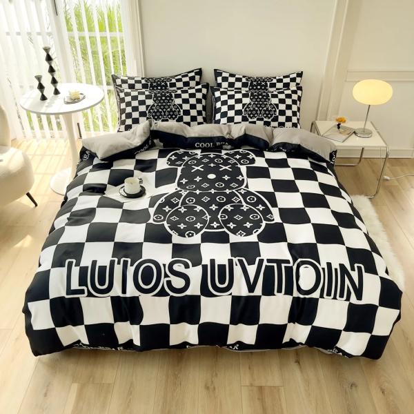 Popularity Cotton 4-In-1 Bedding Set Brown White King Size Duvet Cover Bed Sheet