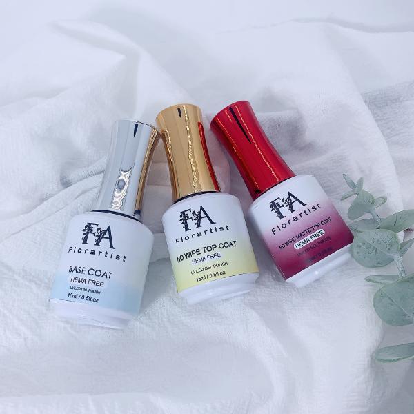 Hema Free Clear Top Coat Gel Base and TPO FREE Matte Top Coat Nail Polish No Wipe High Shine UV Top Coat