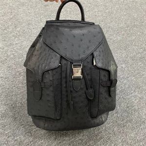 Unisex Style Authentic Ostrich Skin Drawstring Closure Women Men Backpack