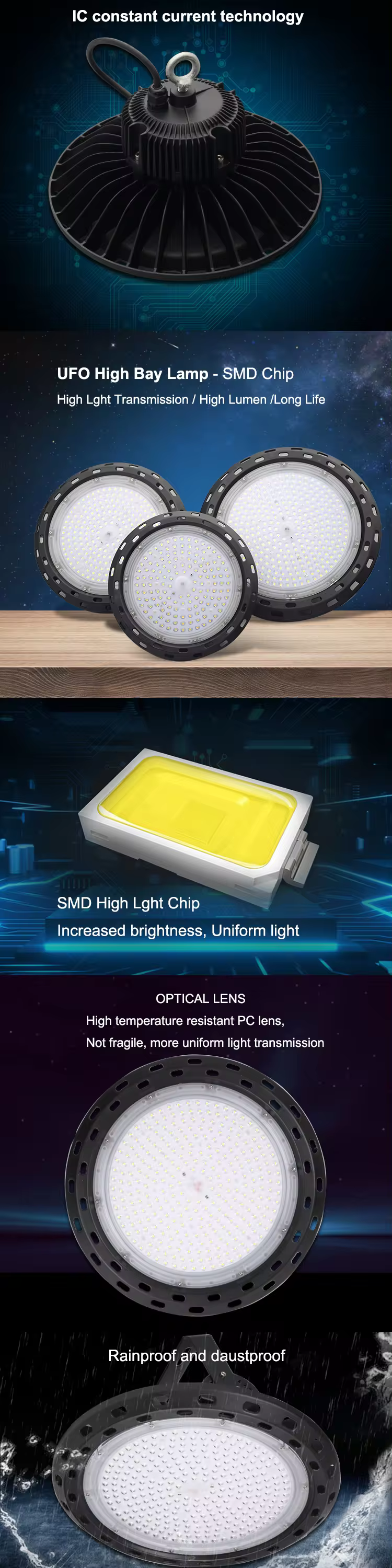 Energy-Saving LED High Bay Light with 100w 150w 200w Power Options Available