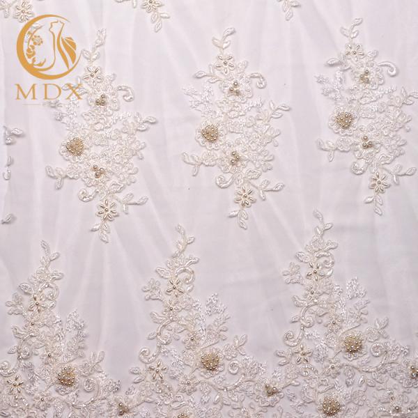 Buy Handmade Beaded White Lace Fabrics Water Soluble 80% Nylon at wholesale prices
