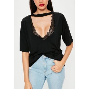 Black Choker Neck Cut Out Clothing T Shirt Women
