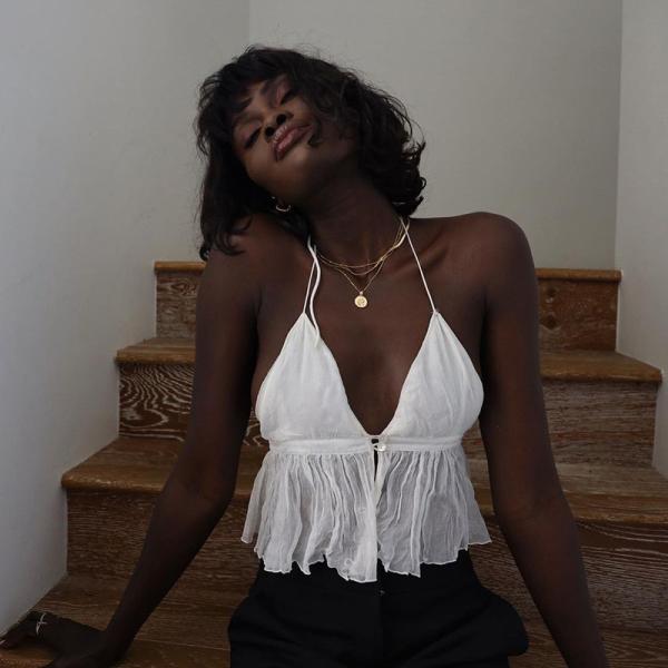 Buy Summer Polyester Halter Women Crop Top White Black at wholesale prices