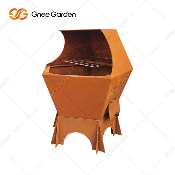 Outdoor Patio Kitchen Cooking Corten Steel Charcoal Bbq Grill Custom