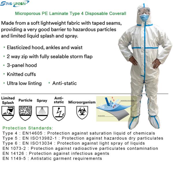SF Hooded Non Woven Hazmat Suit Full Body Protection Suit With Boots Cover