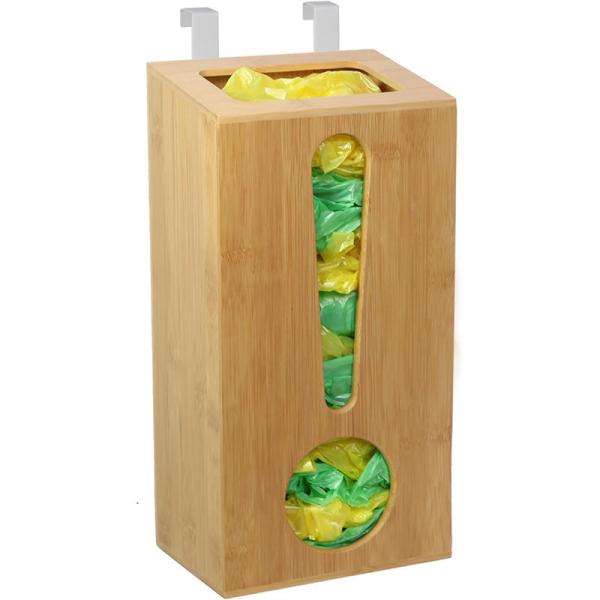 Buy Wall Mount Bamboo Garbage Bag Holder Wooden Trash Bag Dispenser at wholesale prices