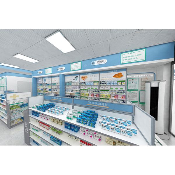 03-GJZYS005 Customized Steel Glass Pharmacy Showcase Drugstore Store Decoration Gondola For Pharmacy