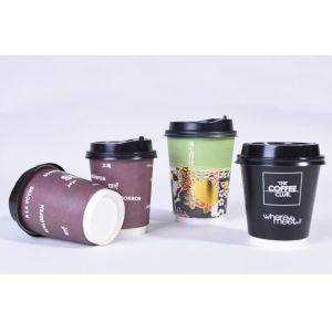 Biodegradable Custom Printed Disposable Coffee Cups With Plastic Cover